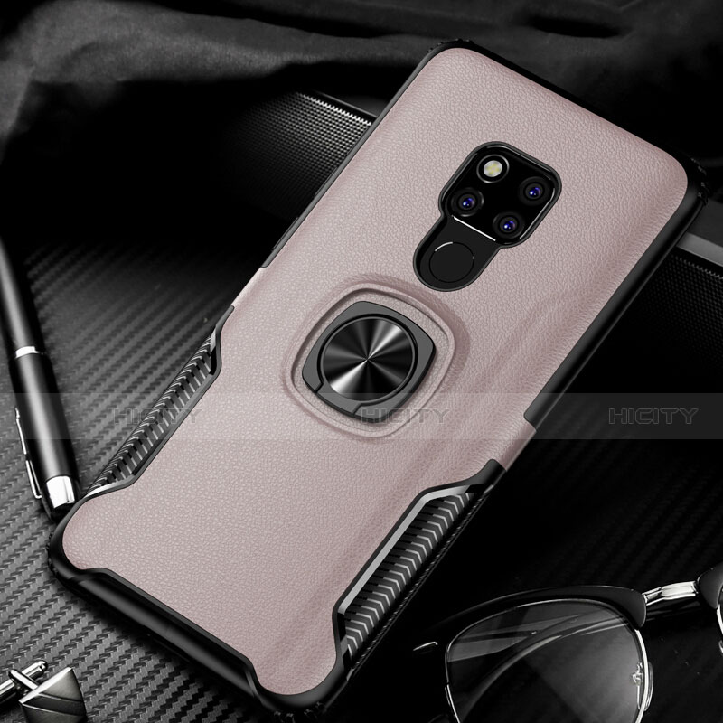 Silikon Hülle Handyhülle Gummi Schutzhülle Leder Tasche mit Magnetisch Fingerring Ständer T01 für Huawei Mate 20 Rosegold