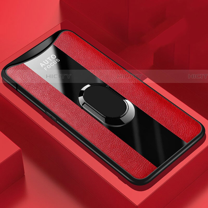 Silikon Hülle Handyhülle Gummi Schutzhülle Leder Tasche mit Magnetisch Fingerring Ständer T01 für Oppo Find X Super Flash Edition Rot