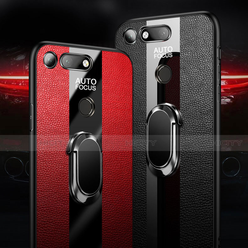 Silikon Hülle Handyhülle Gummi Schutzhülle Leder Tasche mit Magnetisch Fingerring Ständer T02 für Huawei Honor V20