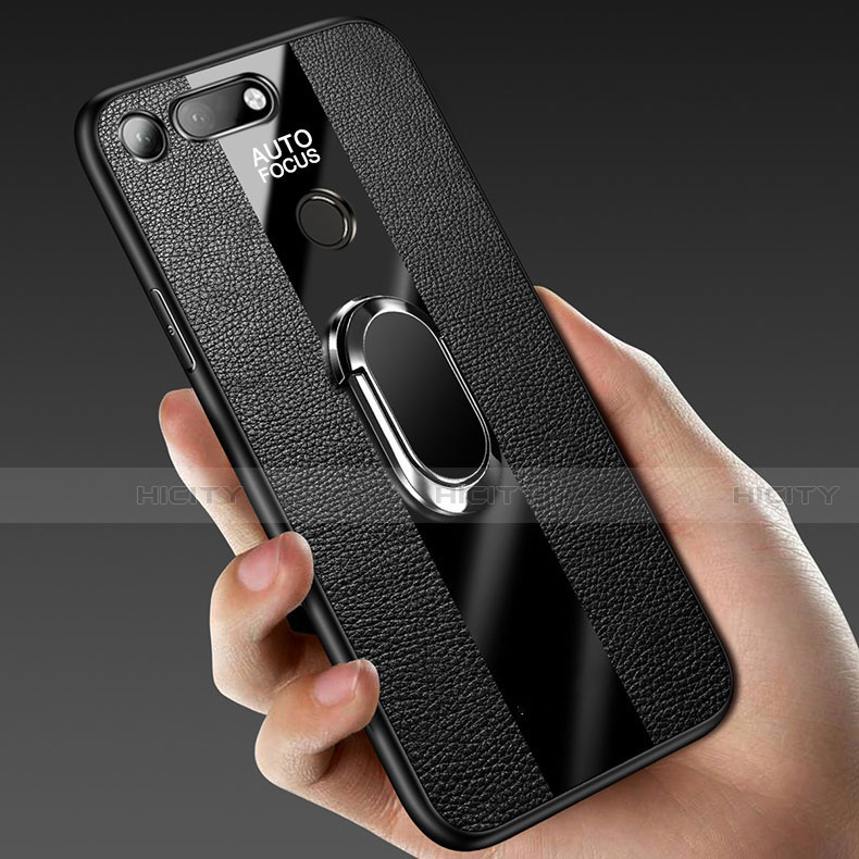 Silikon Hülle Handyhülle Gummi Schutzhülle Leder Tasche mit Magnetisch Fingerring Ständer T02 für Huawei Honor V20