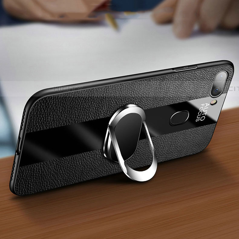 Silikon Hülle Handyhülle Gummi Schutzhülle Leder Tasche mit Magnetisch Fingerring Ständer T02 für Oppo RX17 Neo