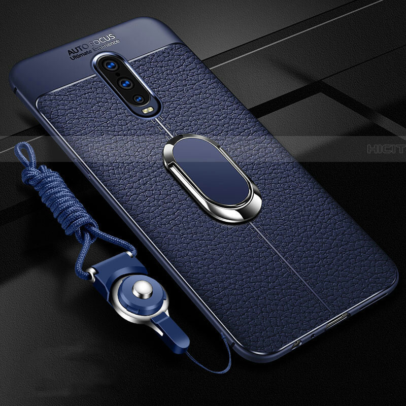 Silikon Hülle Handyhülle Gummi Schutzhülle Leder Tasche mit Magnetisch Fingerring Ständer T02 für Oppo RX17 Pro groß