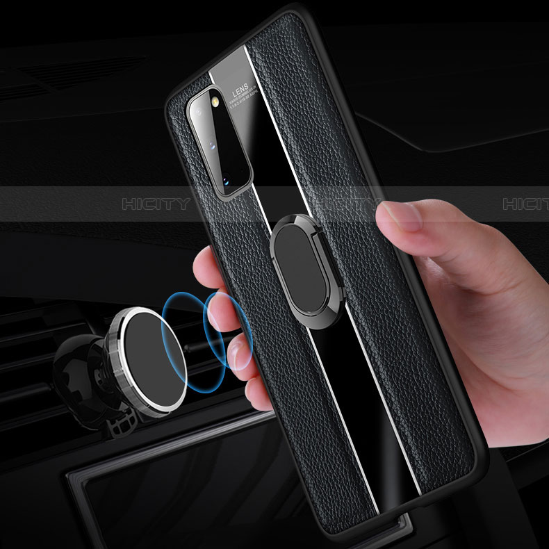 Silikon Hülle Handyhülle Gummi Schutzhülle Leder Tasche mit Magnetisch Fingerring Ständer T02 für Samsung Galaxy S20