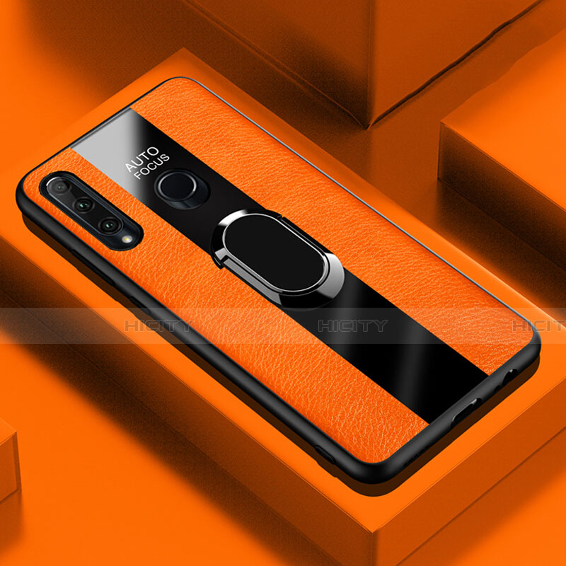 Silikon Hülle Handyhülle Gummi Schutzhülle Leder Tasche mit Magnetisch Fingerring Ständer T04 für Huawei Honor 20E Orange