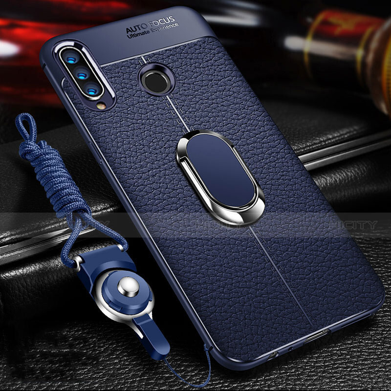 Silikon Hülle Handyhülle Gummi Schutzhülle Leder Tasche mit Magnetisch Fingerring Ständer Z01 für Huawei P30 Lite XL
