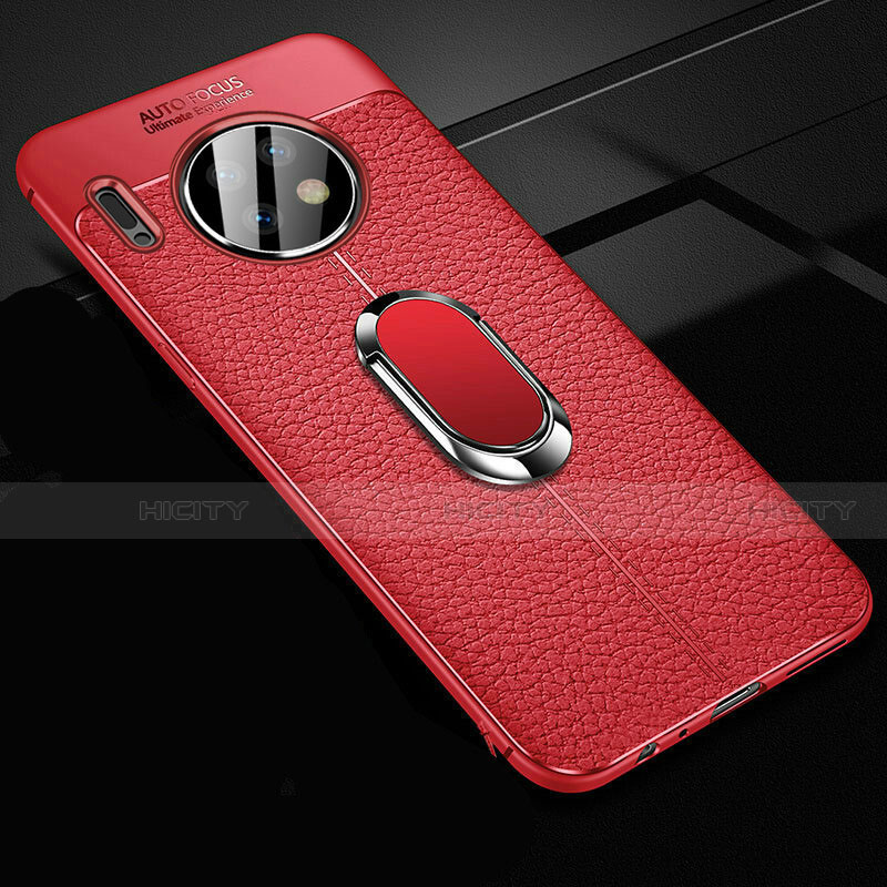 Silikon Hülle Handyhülle Gummi Schutzhülle Leder Tasche mit Magnetisch Fingerring Ständer Z02 für Huawei Mate 30E Pro 5G Rot