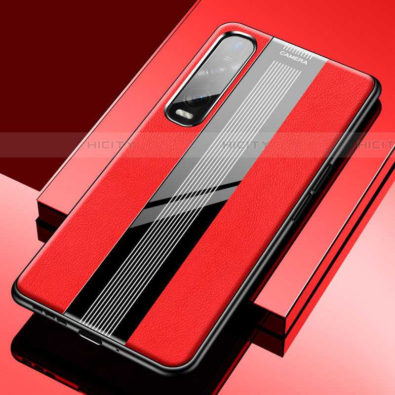 Silikon Hülle Handyhülle Gummi Schutzhülle Leder Tasche S02 für Oppo Find X2 Pro Rot Plus