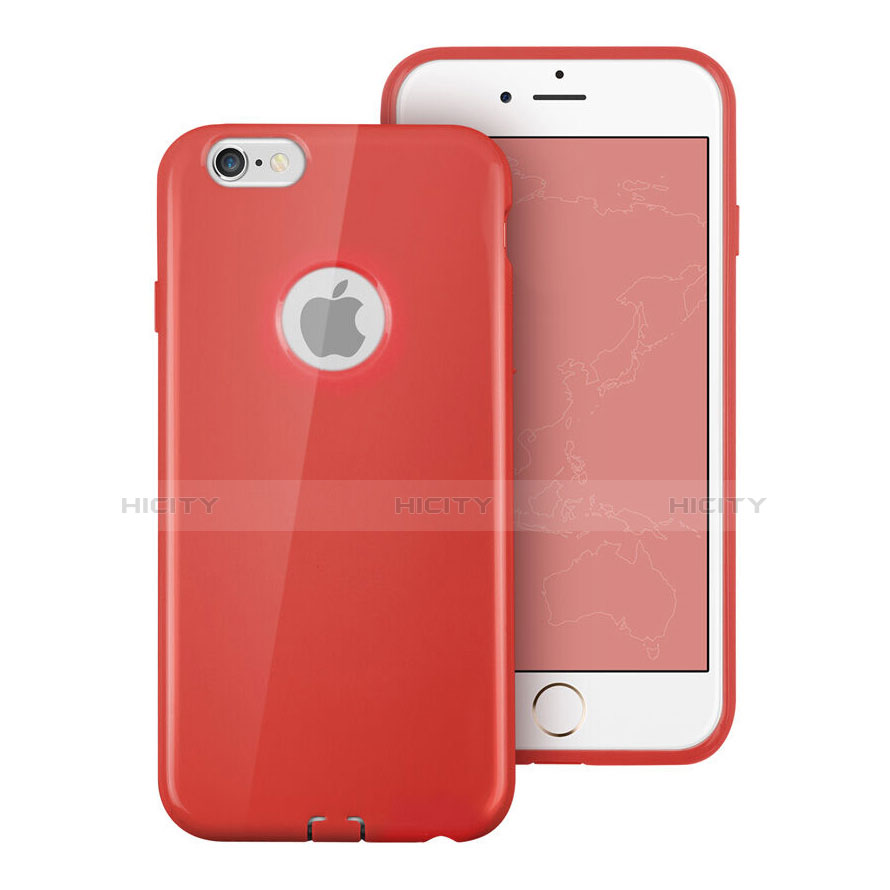 Silikon Hülle Handyhülle Gummi Schutzhülle Loch für Apple iPhone 6 Plus Rot Plus