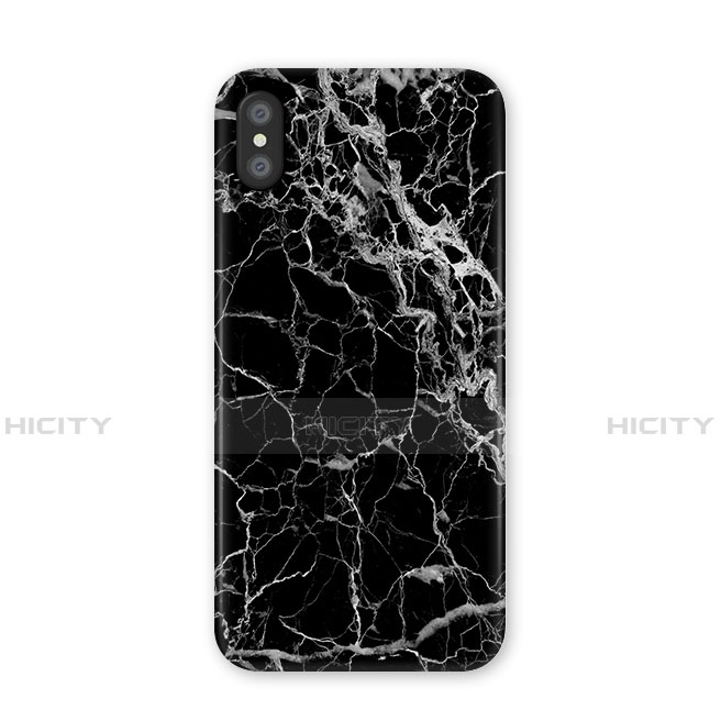 Silikon Hülle Handyhülle Gummi Schutzhülle Marmor Muster P02 für Apple iPhone Xs Schwarz Plus