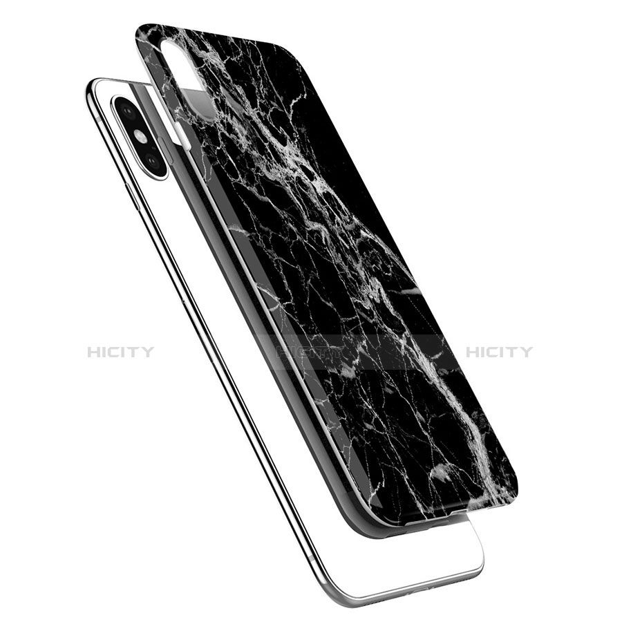 Silikon Hülle Handyhülle Gummi Schutzhülle Marmor Muster P02 für Apple iPhone Xs Schwarz groß