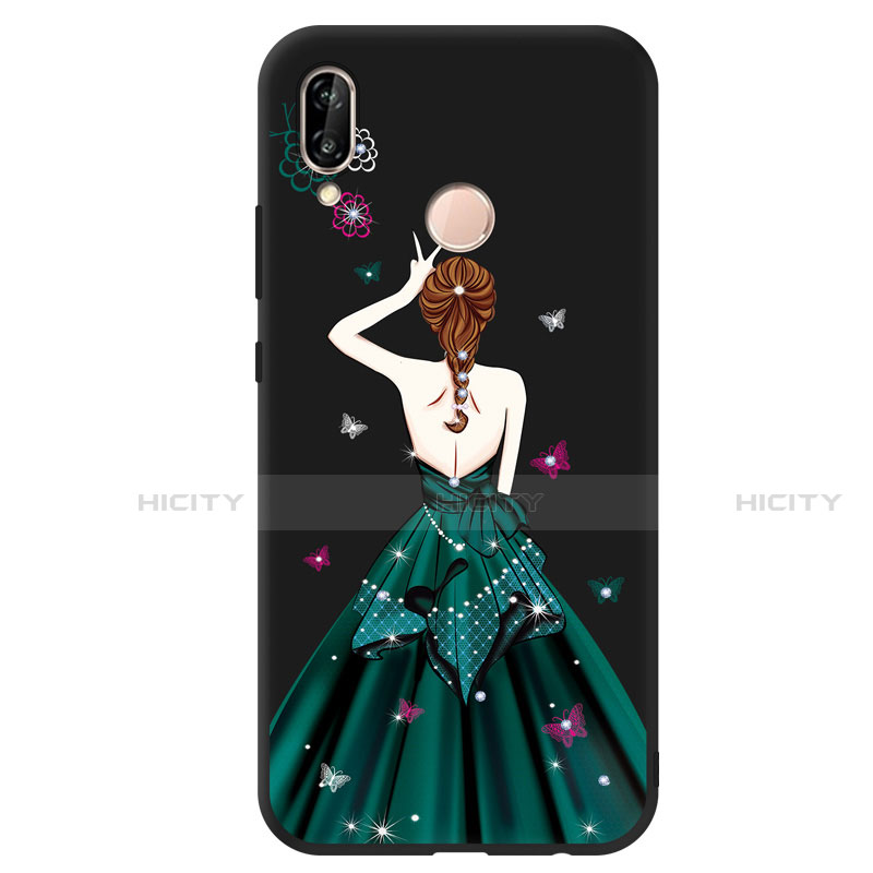 Silikon Hülle Handyhülle Gummi Schutzhülle Motiv Kleid Mädchen für Huawei Nova 3e Grün Plus