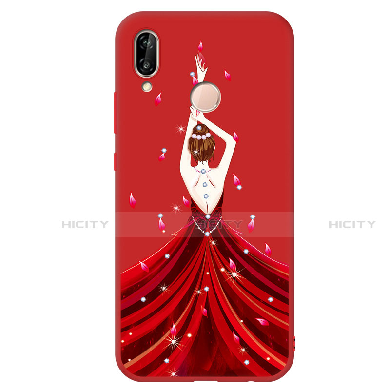 Silikon Hülle Handyhülle Gummi Schutzhülle Motiv Kleid Mädchen S01 für Huawei P20 Lite Rot