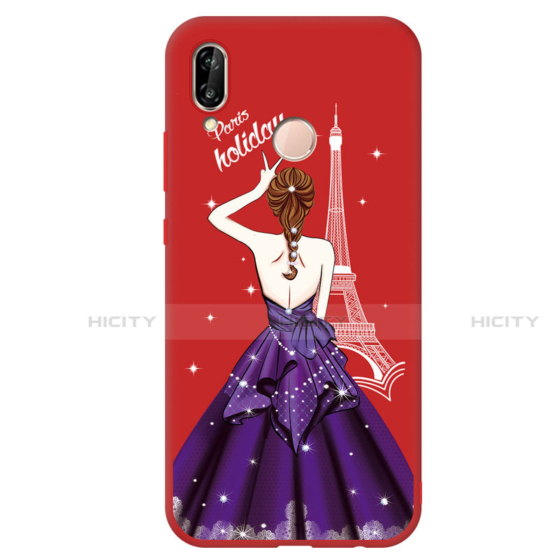 Silikon Hülle Handyhülle Gummi Schutzhülle Motiv Kleid Mädchen S02 für Huawei Nova 3e Rot