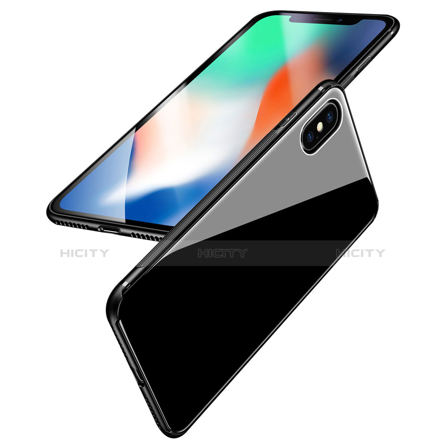 Silikon Hülle Handyhülle Gummi Schutzhülle Spiegel C01 für Apple iPhone X Schwarz groß