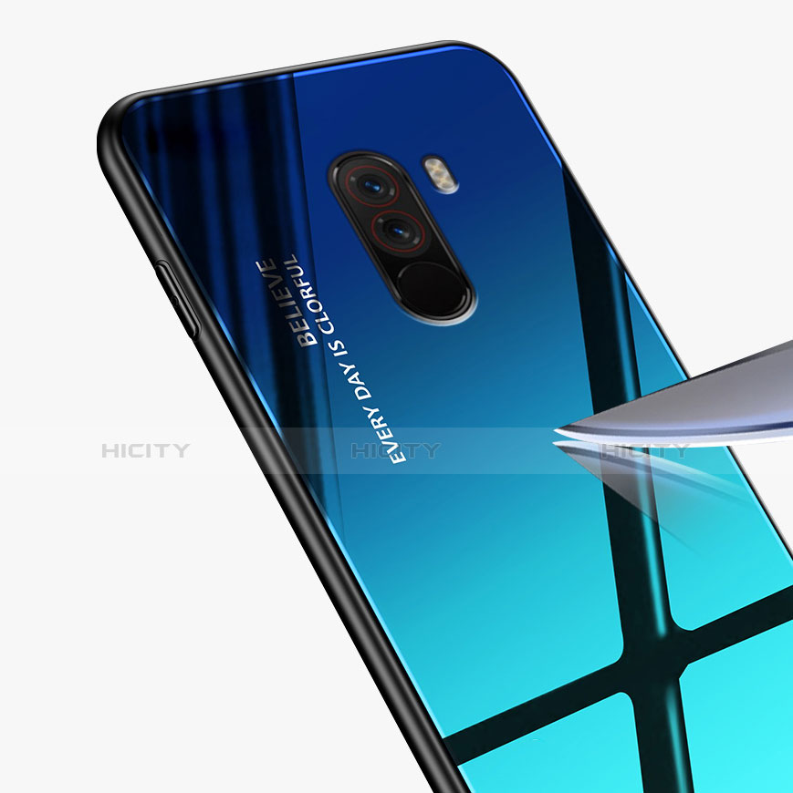 Silikon Hülle Handyhülle Gummi Schutzhülle Spiegel M03 für Xiaomi Pocophone F1 Blau