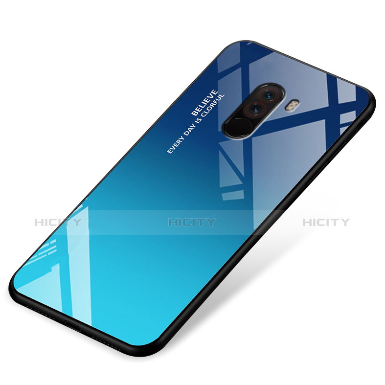 Silikon Hülle Handyhülle Gummi Schutzhülle Spiegel M03 für Xiaomi Pocophone F1 Blau