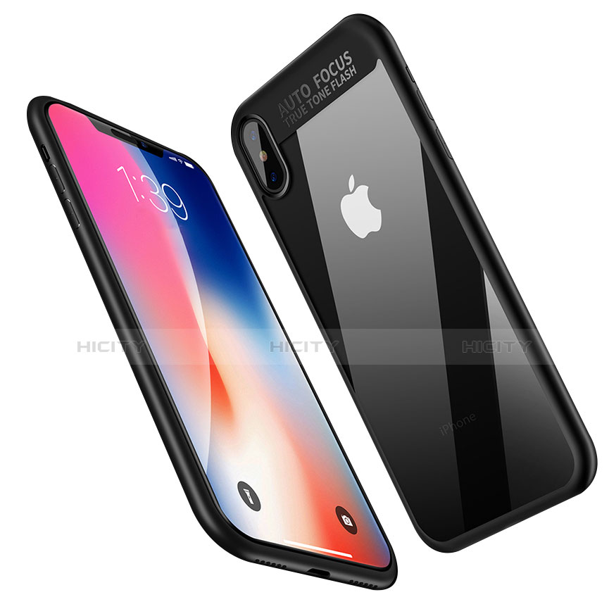 Silikon Hülle Handyhülle Gummi Schutzhülle Spiegel W01 für Apple iPhone X Schwarz