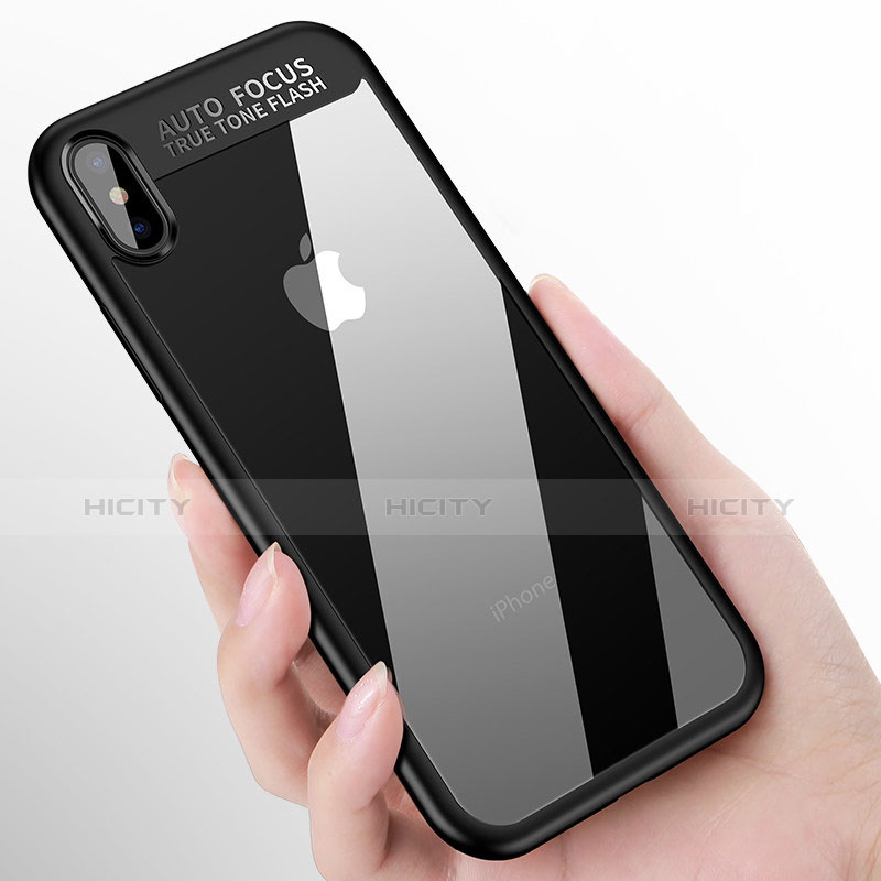 Silikon Hülle Handyhülle Gummi Schutzhülle Spiegel W01 für Apple iPhone X Schwarz