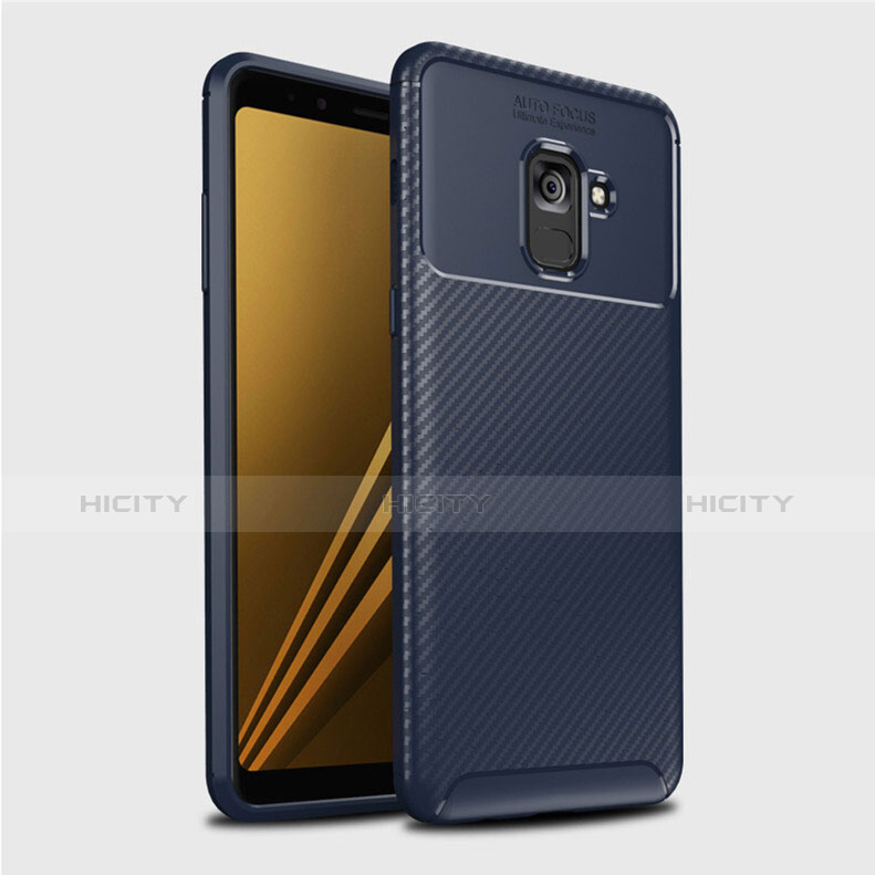 Silikon Hülle Handyhülle Gummi Schutzhülle Tasche Köper S01 für Samsung Galaxy A8+ A8 Plus (2018) Duos A730F Blau