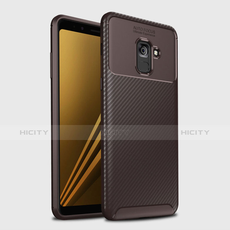 Silikon Hülle Handyhülle Gummi Schutzhülle Tasche Köper S01 für Samsung Galaxy A8+ A8 Plus (2018) Duos A730F Braun Plus