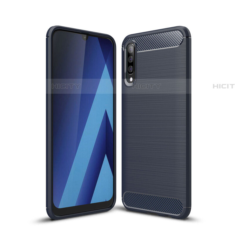 Silikon Hülle Handyhülle Gummi Schutzhülle Tasche Line C01 für Samsung Galaxy A70 Blau