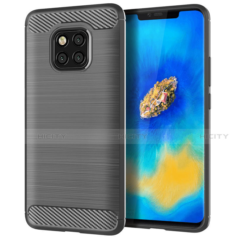 Silikon Hülle Handyhülle Gummi Schutzhülle Tasche Line C02 für Huawei Mate 20 Pro Grau