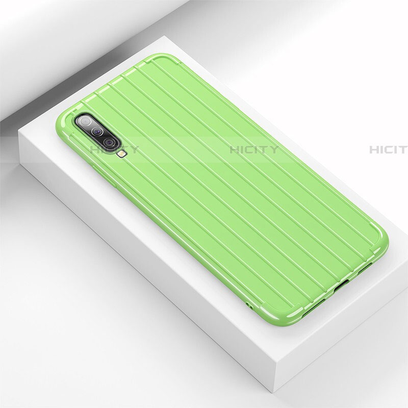 Silikon Hülle Handyhülle Gummi Schutzhülle Tasche Line C02 für Samsung Galaxy A70 Grün