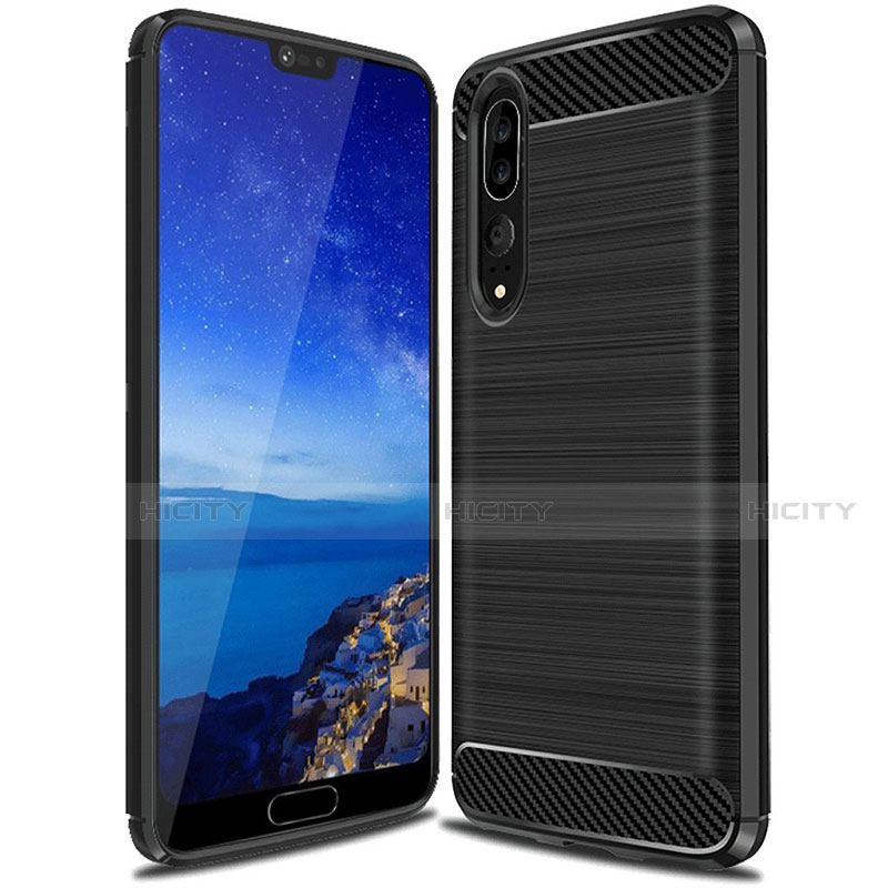 Silikon Hülle Handyhülle Gummi Schutzhülle Tasche Line C03 für Huawei P20 Pro Schwarz