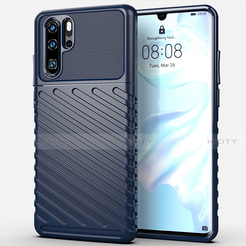 Silikon Hülle Handyhülle Gummi Schutzhülle Tasche Line C03 für Huawei P30 Pro Blau