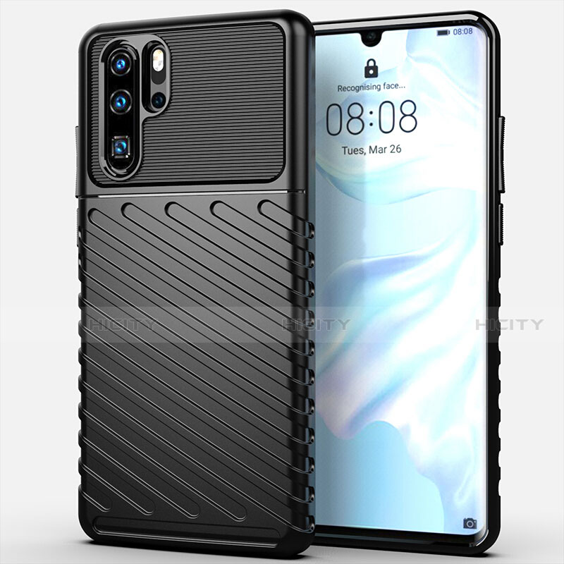 Silikon Hülle Handyhülle Gummi Schutzhülle Tasche Line C03 für Huawei P30 Pro Schwarz