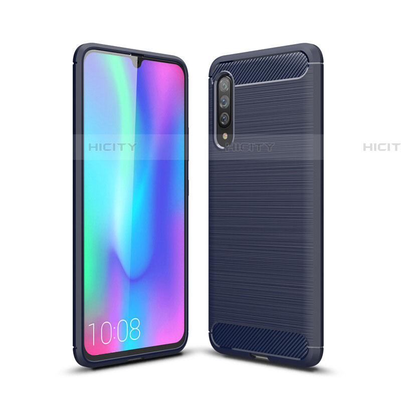 Silikon Hülle Handyhülle Gummi Schutzhülle Tasche Line C04 für Samsung Galaxy A70 Blau