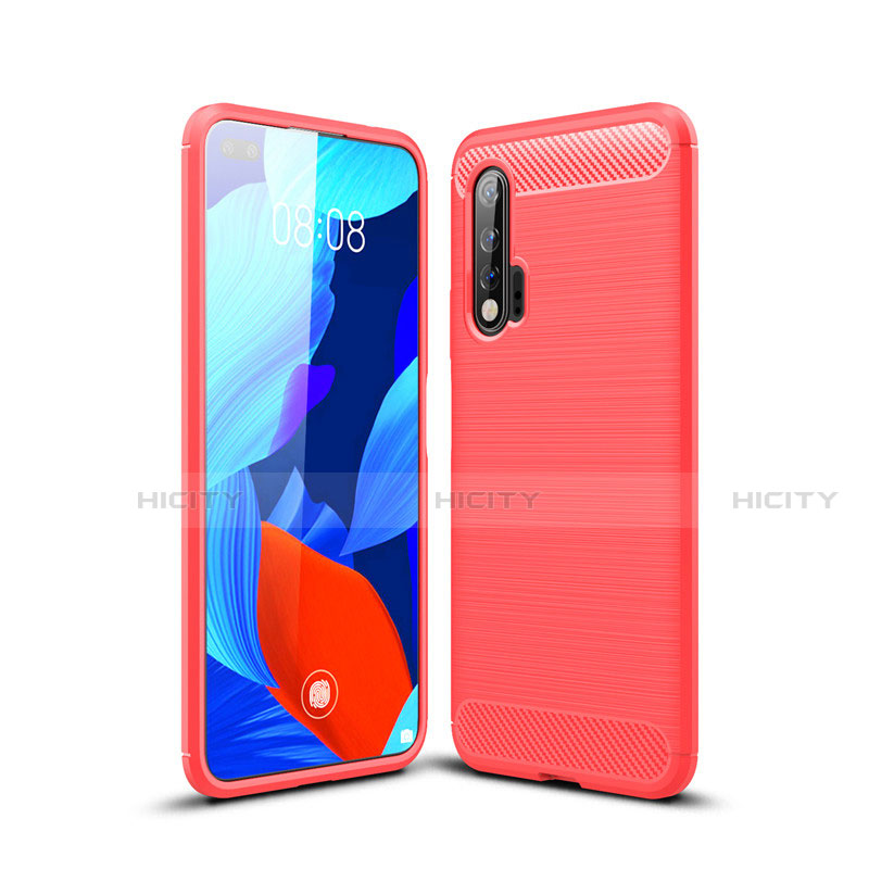 Silikon Hülle Handyhülle Gummi Schutzhülle Tasche Line für Huawei Nova 6 5G Rot