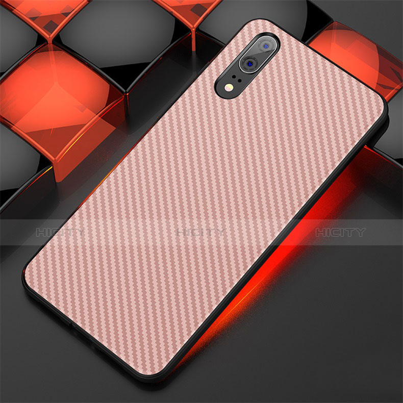 Silikon Hülle Handyhülle Gummi Schutzhülle Tasche Line für Huawei P20 Rosegold