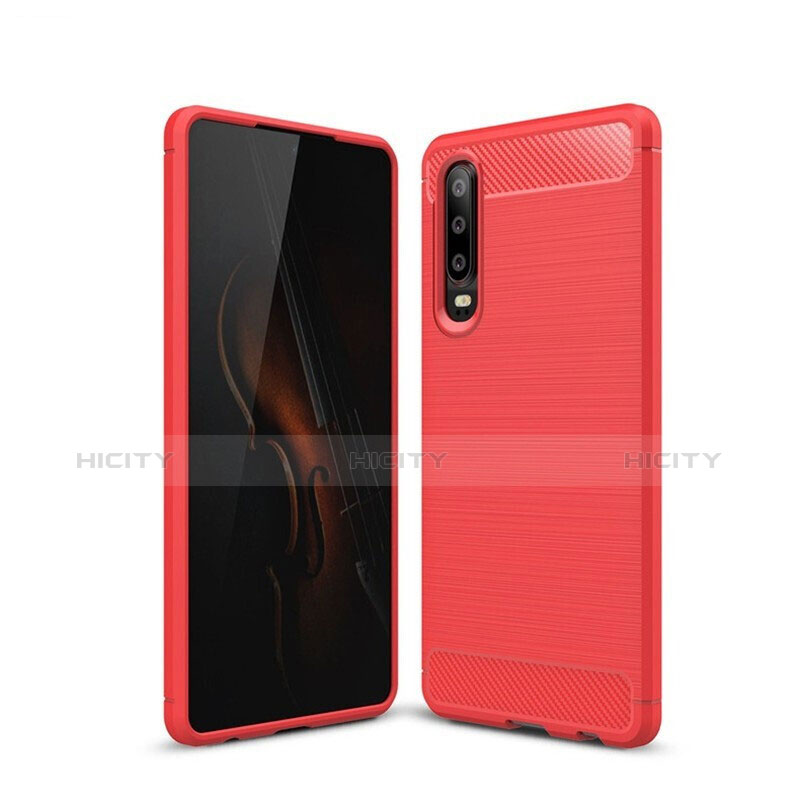 Silikon Hülle Handyhülle Gummi Schutzhülle Tasche Line für Huawei P30 Rot