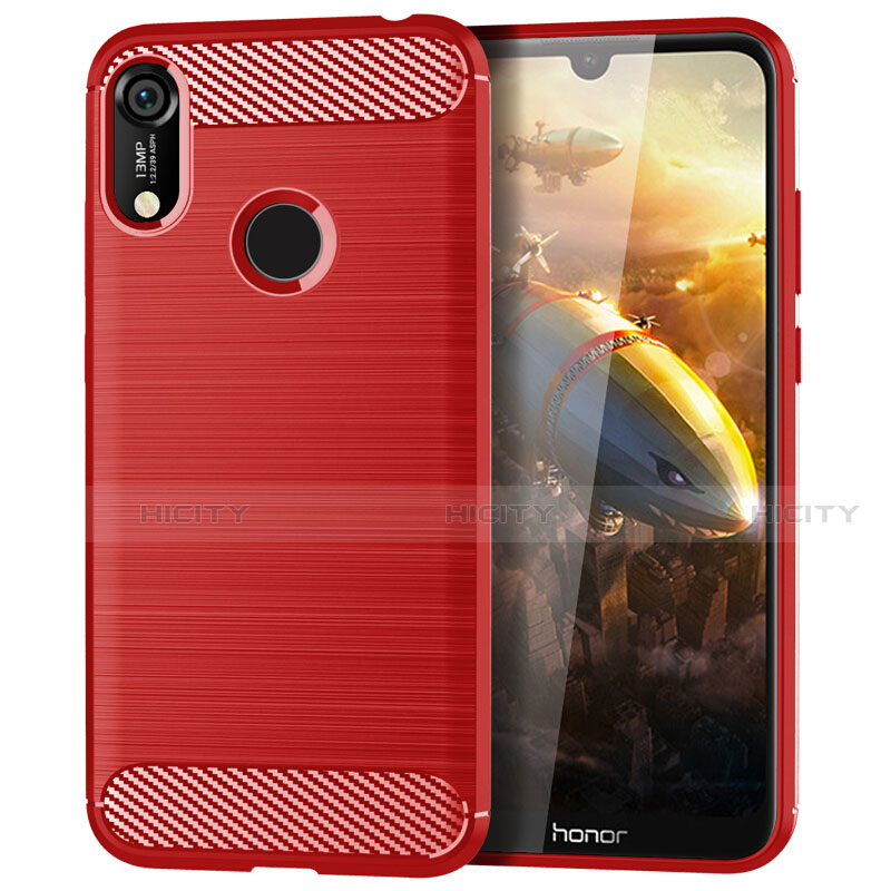 Silikon Hülle Handyhülle Gummi Schutzhülle Tasche Line für Huawei Y6 Prime (2019) Rot