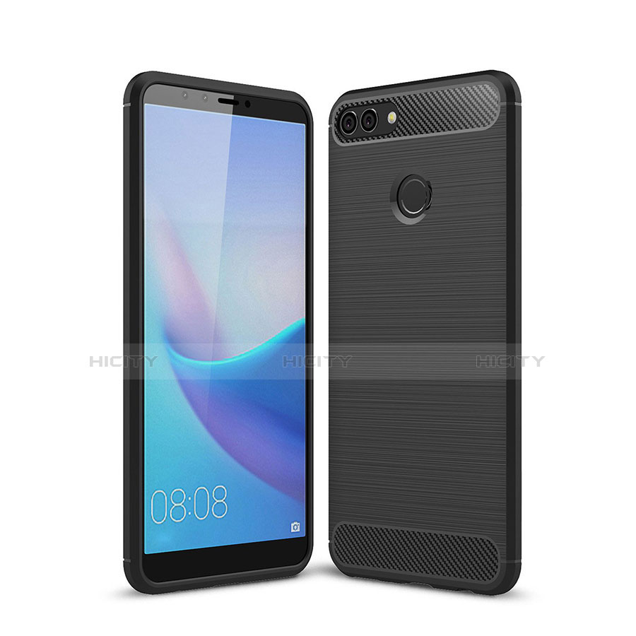 Silikon Hülle Handyhülle Gummi Schutzhülle Tasche Line für Huawei Y9 (2018) Schwarz