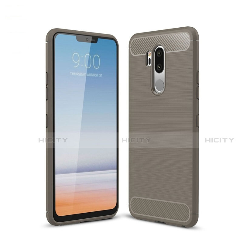 Silikon Hülle Handyhülle Gummi Schutzhülle Tasche Line für LG G7 Grau