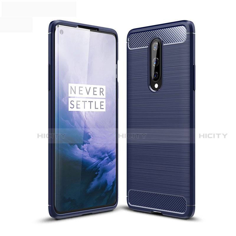 Silikon Hülle Handyhülle Gummi Schutzhülle Tasche Line für OnePlus 8 Blau