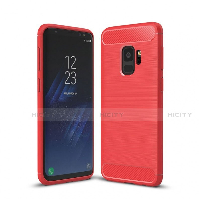 Silikon Hülle Handyhülle Gummi Schutzhülle Tasche Line für Samsung Galaxy S9 Rot