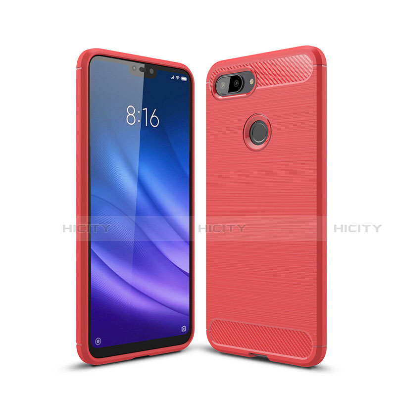 Silikon Hülle Handyhülle Gummi Schutzhülle Tasche Line für Xiaomi Mi 8 Lite Rot