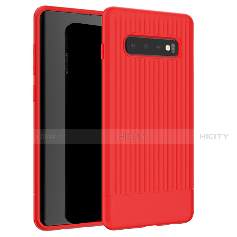 Silikon Hülle Handyhülle Gummi Schutzhülle Tasche Line L01 für Samsung Galaxy S10 5G Rot