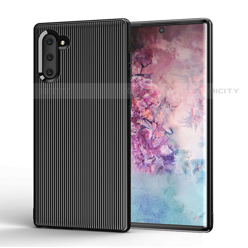 Silikon Hülle Handyhülle Gummi Schutzhülle Tasche Line S01 für Samsung Galaxy Note 10 Schwarz