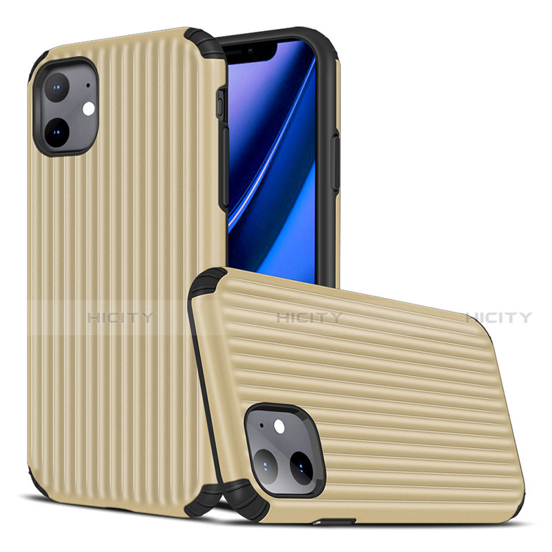 Silikon Hülle Handyhülle Gummi Schutzhülle Tasche Line Z01 für Apple iPhone 11 Gold