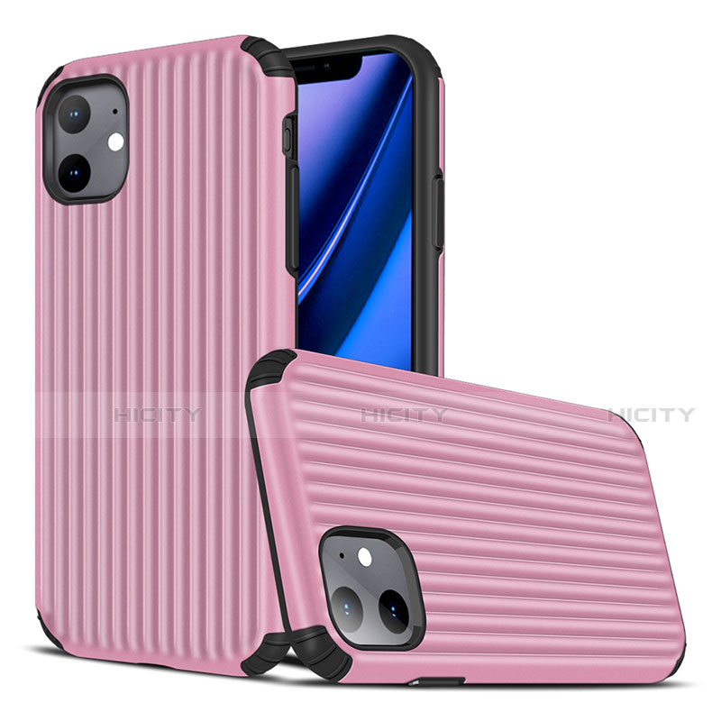 Silikon Hülle Handyhülle Gummi Schutzhülle Tasche Line Z01 für Apple iPhone 11 Rosa Plus