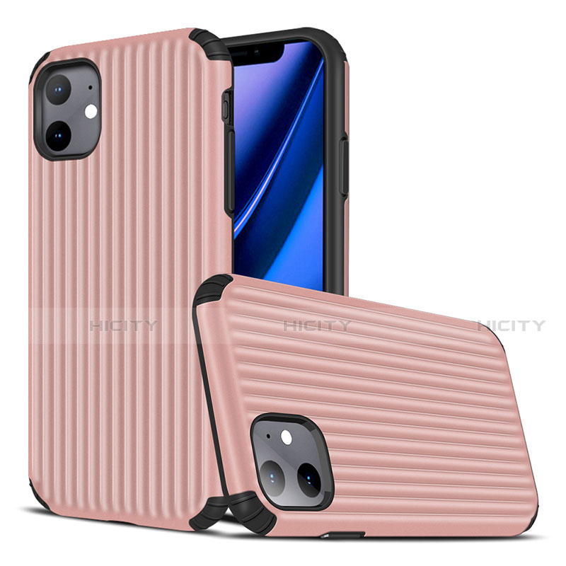 Silikon Hülle Handyhülle Gummi Schutzhülle Tasche Line Z01 für Apple iPhone 11 Rosegold Plus