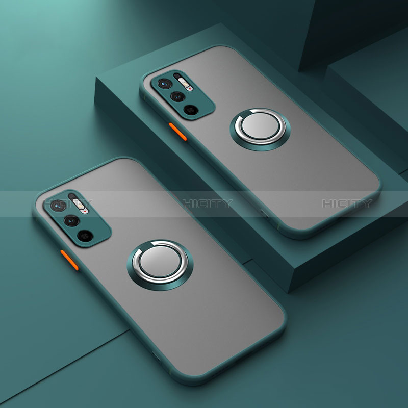 Silikon Hülle Handyhülle Rahmen Schutzhülle Durchsichtig Transparent Ganzkörper mit Magnetisch Fingerring Ständer T01 für Xiaomi POCO M3 Pro 5G groß