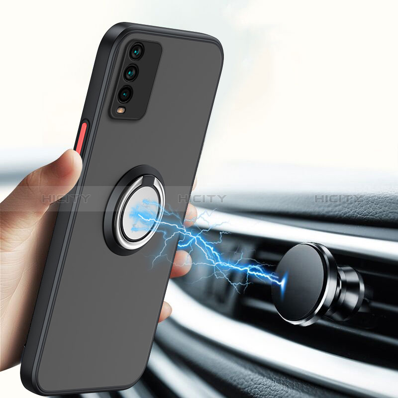 Silikon Hülle Handyhülle Rahmen Schutzhülle Durchsichtig Transparent Ganzkörper mit Magnetisch Fingerring Ständer T01 für Xiaomi Redmi 9 Power groß