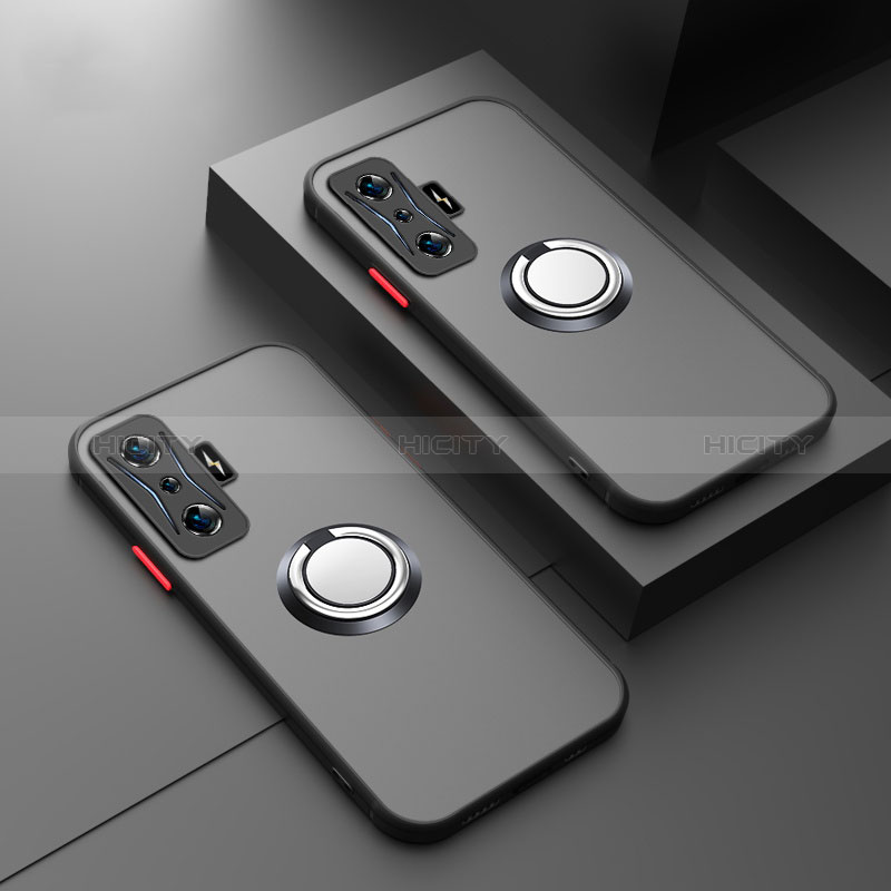 Silikon Hülle Handyhülle Rahmen Schutzhülle Durchsichtig Transparent Ganzkörper mit Magnetisch Fingerring Ständer T01 für Xiaomi Redmi K50 Gaming AMG F1 5G Schwarz