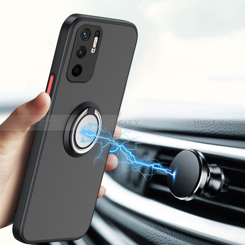 Silikon Hülle Handyhülle Rahmen Schutzhülle Durchsichtig Transparent Ganzkörper mit Magnetisch Fingerring Ständer T01 für Xiaomi Redmi Note 10 5G