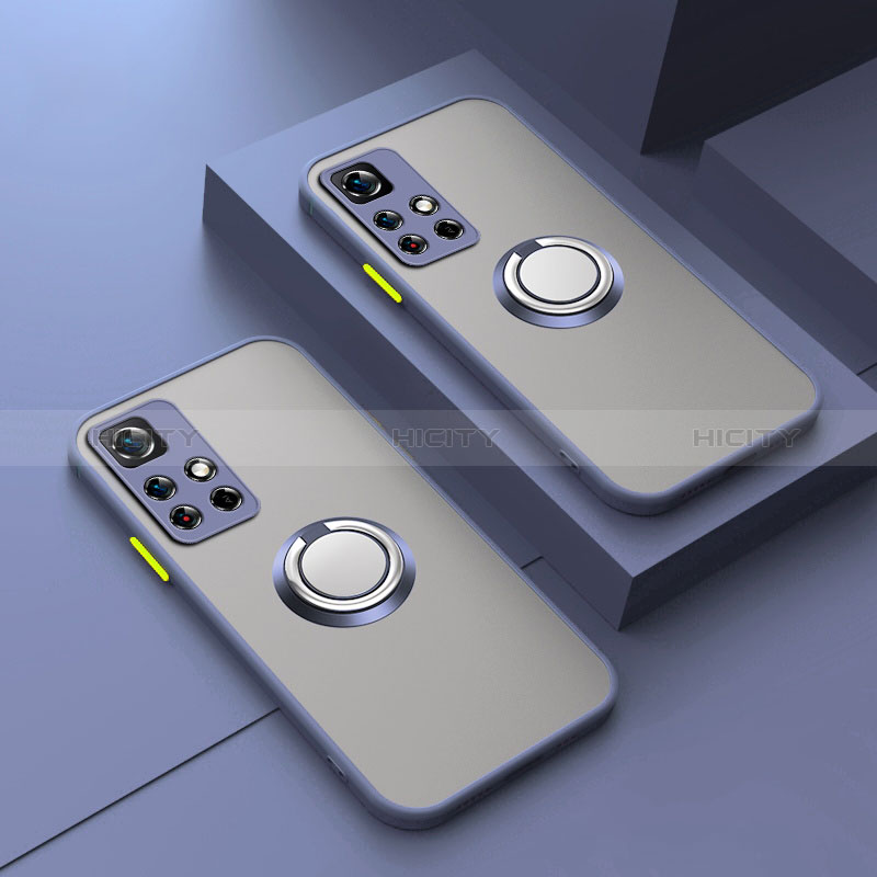 Silikon Hülle Handyhülle Rahmen Schutzhülle Durchsichtig Transparent Ganzkörper mit Magnetisch Fingerring Ständer T01 für Xiaomi Redmi Note 11 Pro+ Plus 5G groß